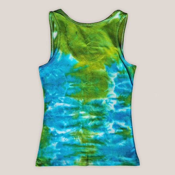 NWT Chrysocolla Green & Blue Tie Dye Cotton Tank Top Yoga Shirt Hand-Dyed - Picture 3 of 3